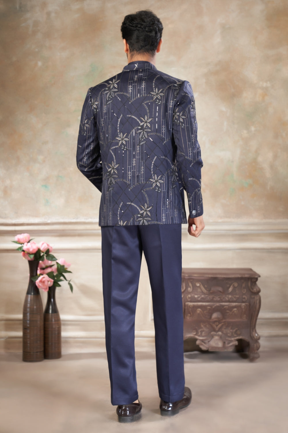 Blue Imported Jodhpuri Set with Embroidery and Sequins Work