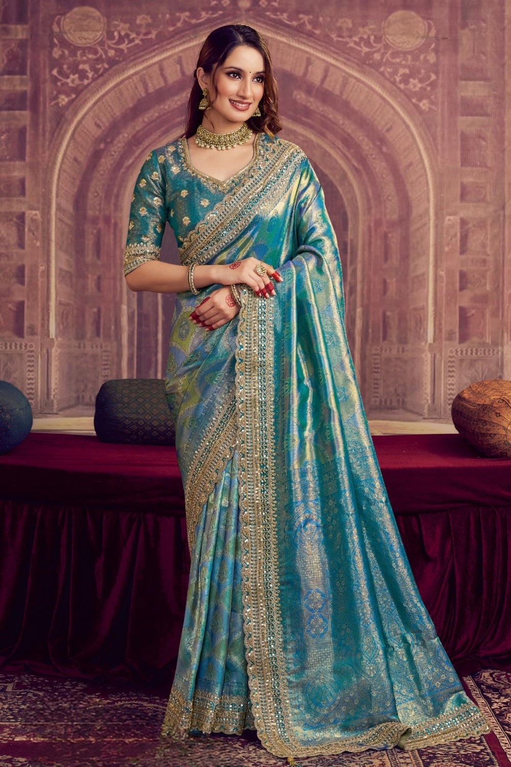 Blue Kanjiwaram Silk Saree with Cutdana and Sequins Work