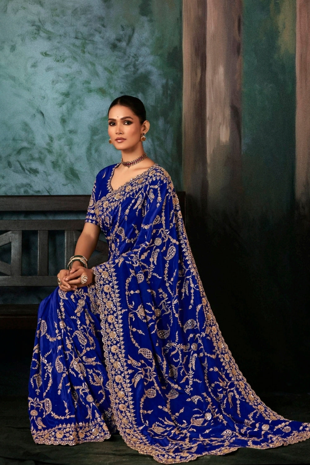 Blue Organza Tissue Saree with Embroidery and Sequins Work