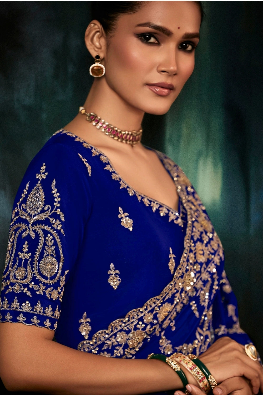 Blue Organza Tissue Saree with Embroidery and Sequins Work