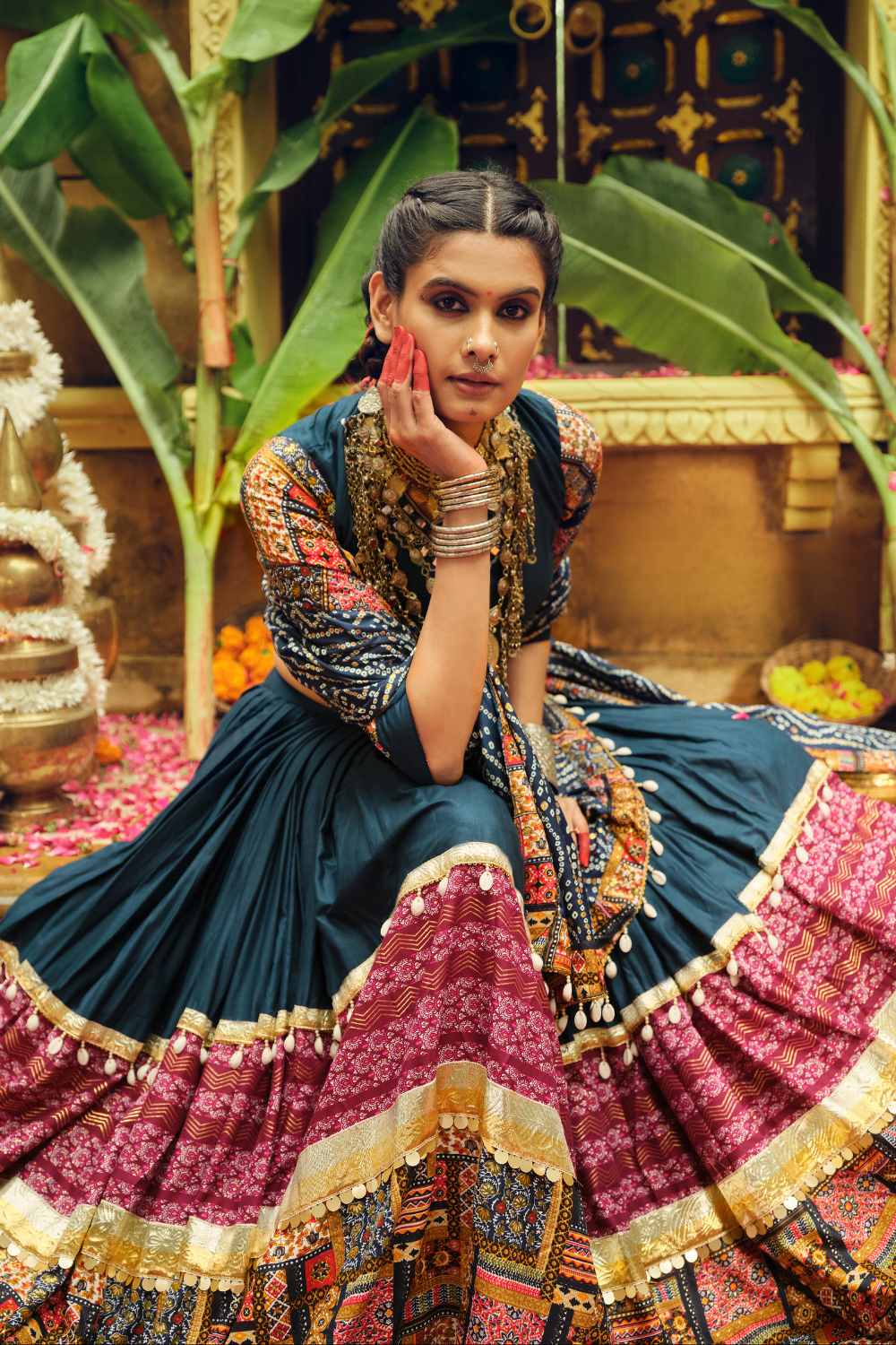 Blue Rayon Printed Navratri Lehenga Choli