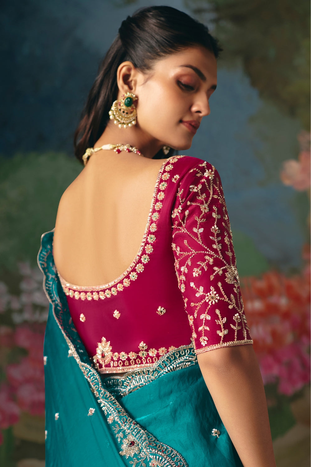 Blue Silk Saree with Cutdana and Moti Work