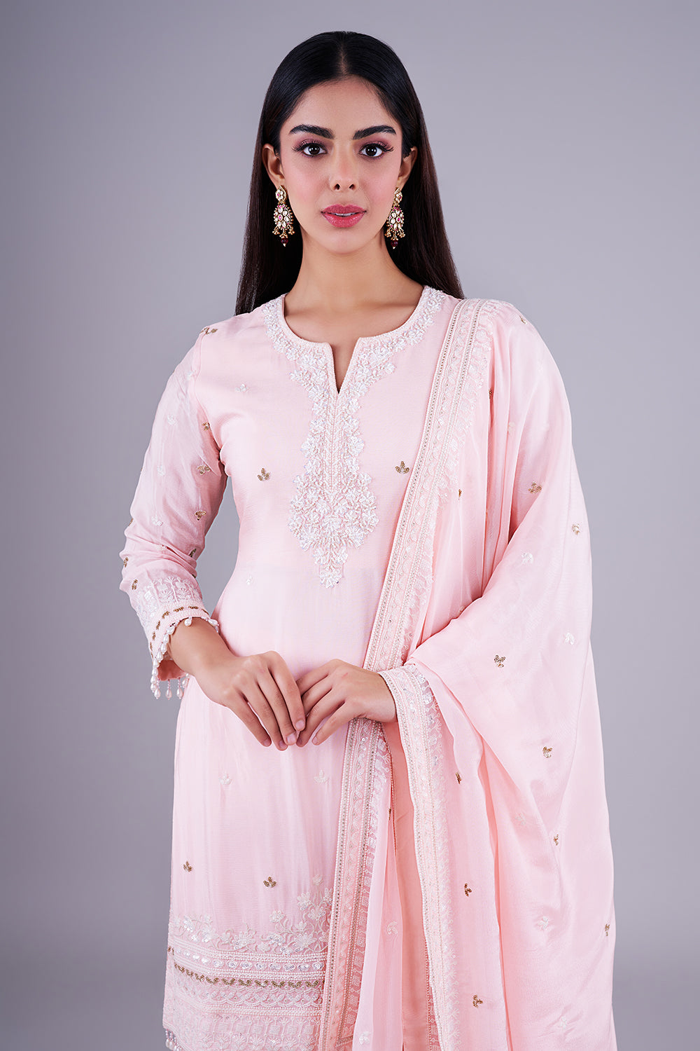 Blush embroidered kurta with scalloped sharara