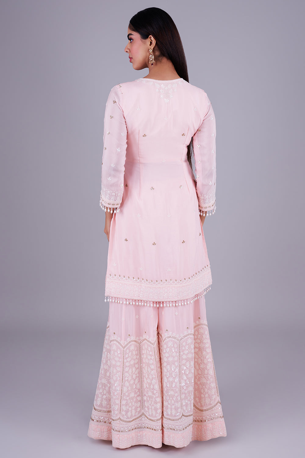 Blush embroidered kurta with scalloped sharara