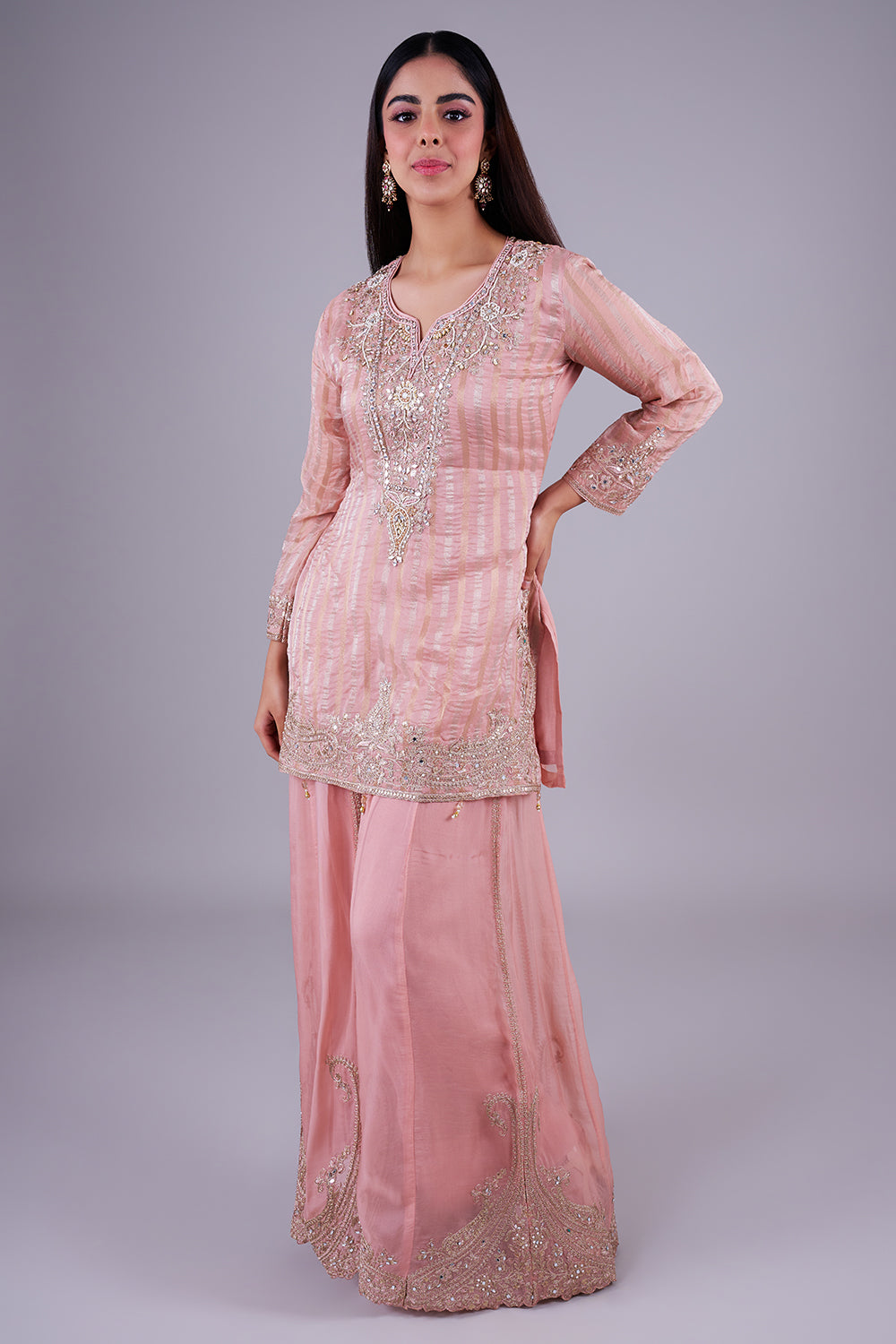 Blush embroidered sharara with mirror work