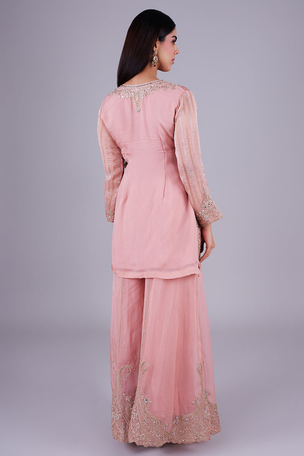 Blush embroidered sharara with mirror work