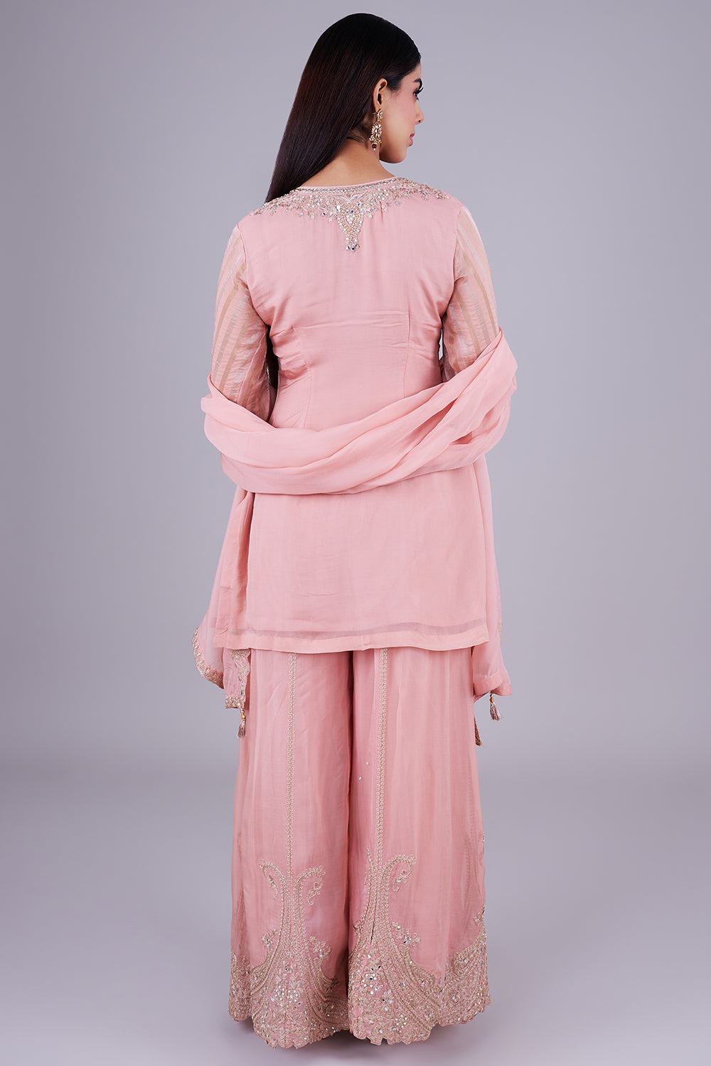 Blush embroidered sharara with mirror work