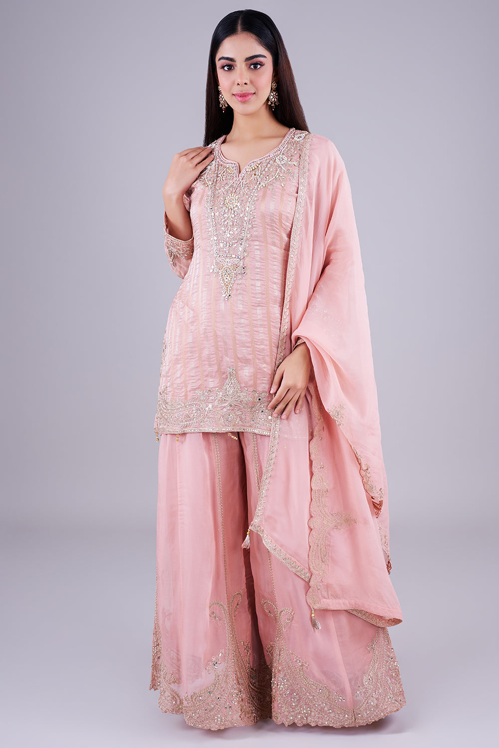 Blush embroidered sharara with mirror work