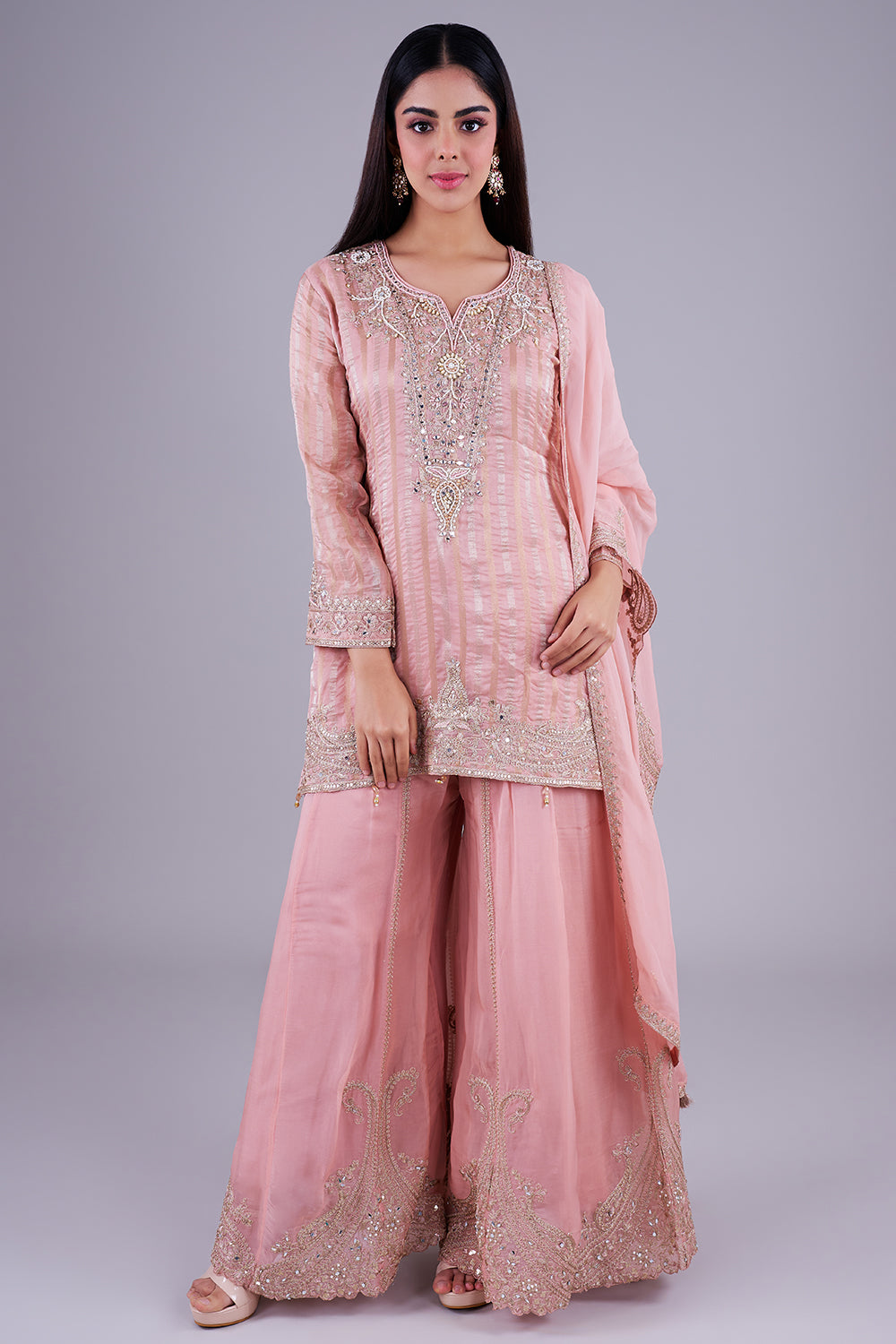 Blush embroidered sharara with mirror work