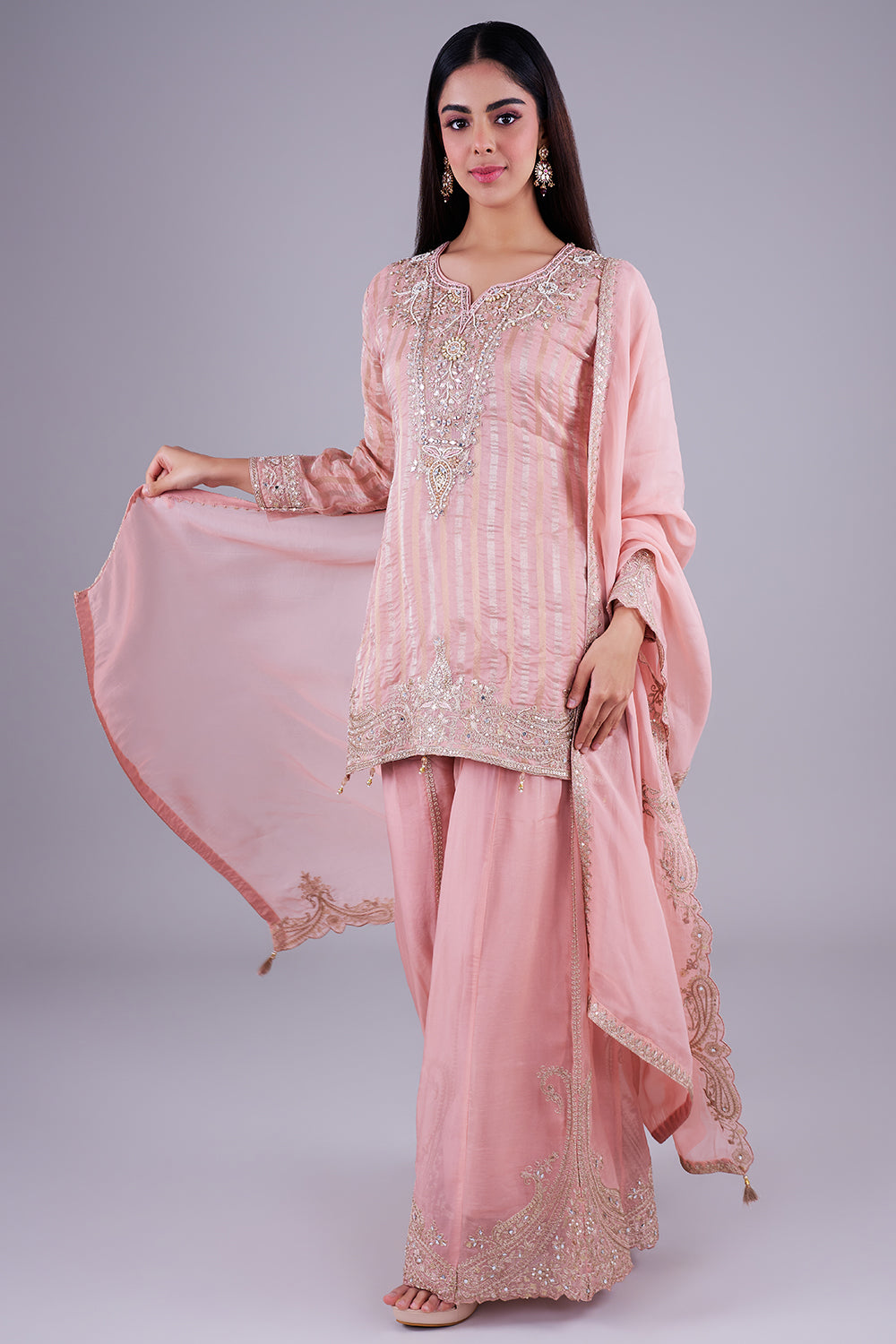 Blush embroidered sharara with mirror work