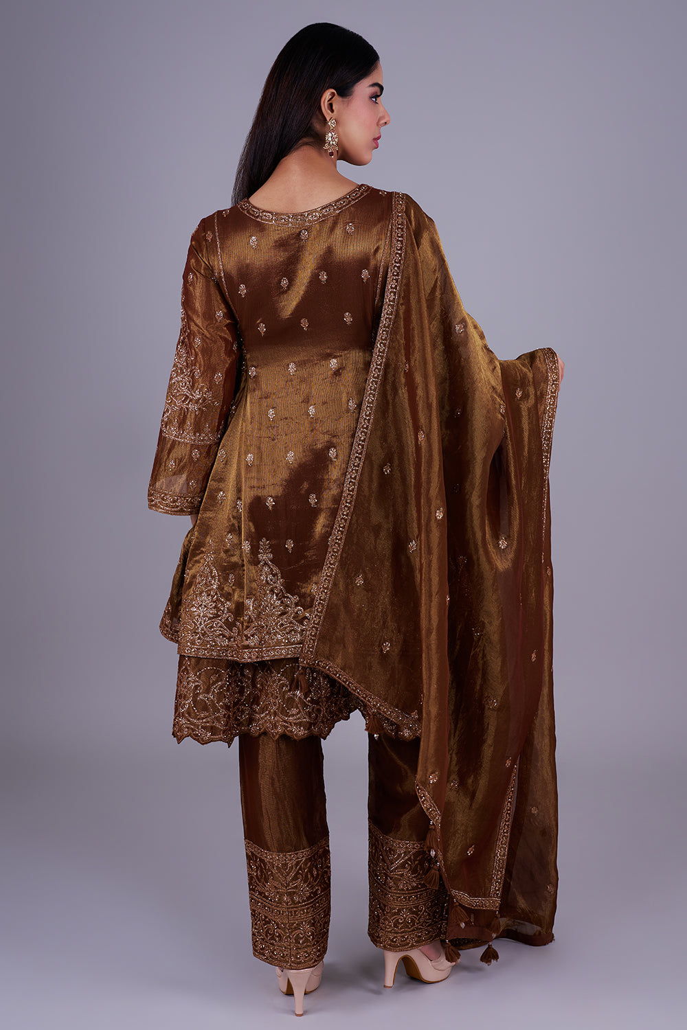 Bronze embroidered co-ord with dupatta