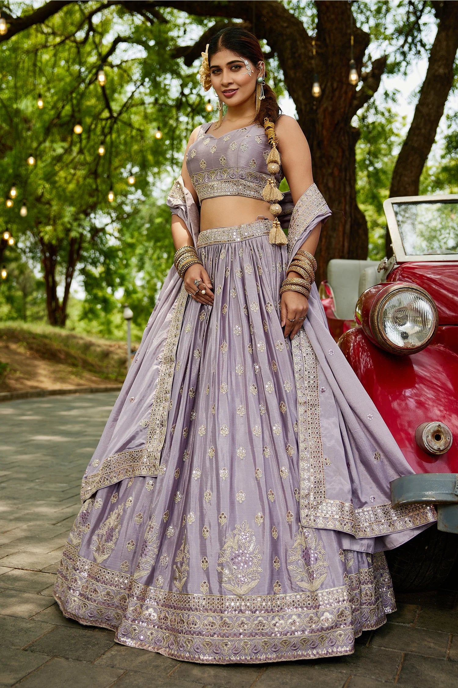 Mauve Chiffon Lehenga Set with Sequins Embroidery