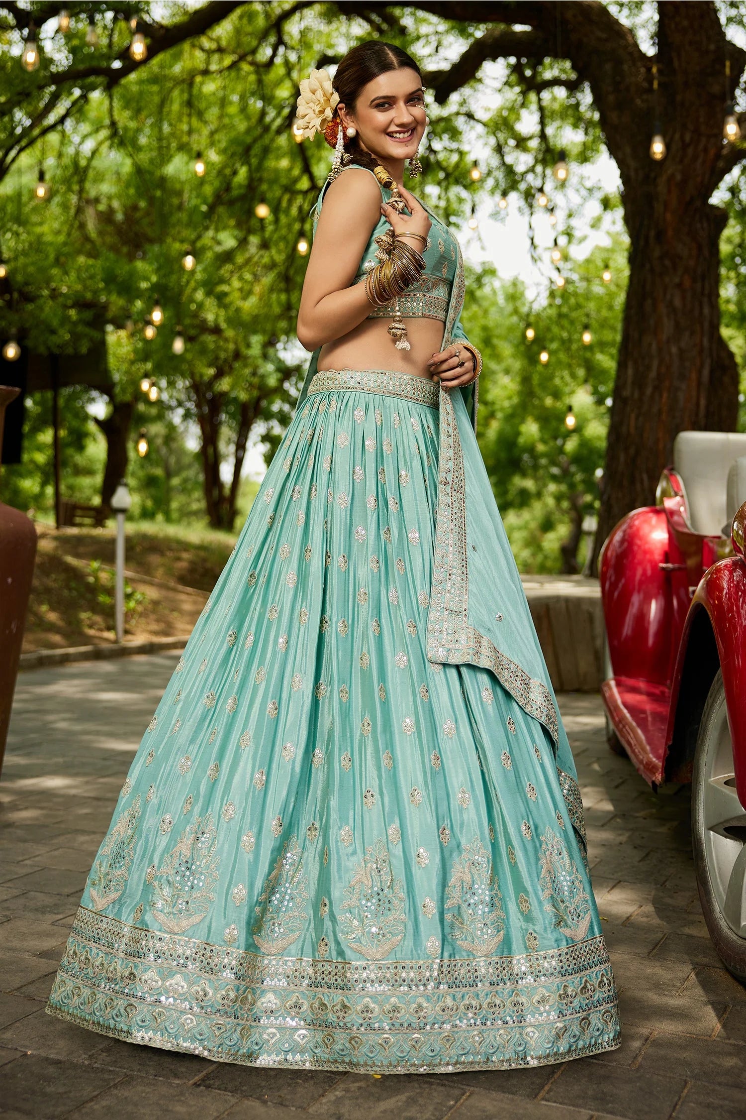 Chiffon Lehenga Set with Sequins Embroidery