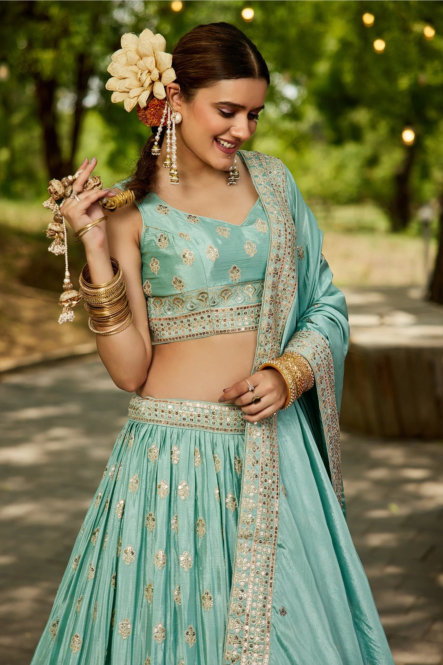 Chiffon Lehenga Set with Sequins Embroidery