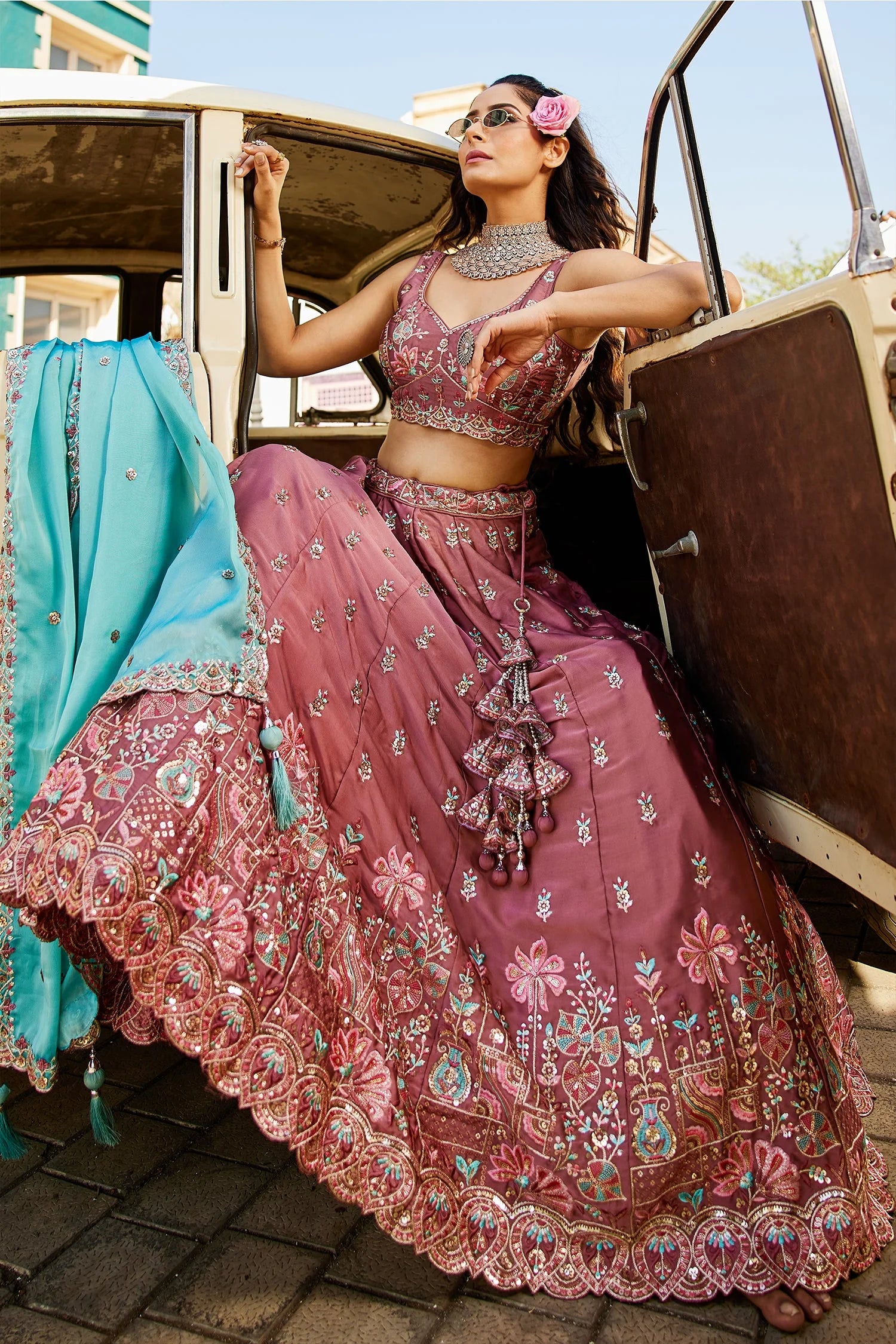 Rose Pink Georgette Lehenga with Sequins Embroidery