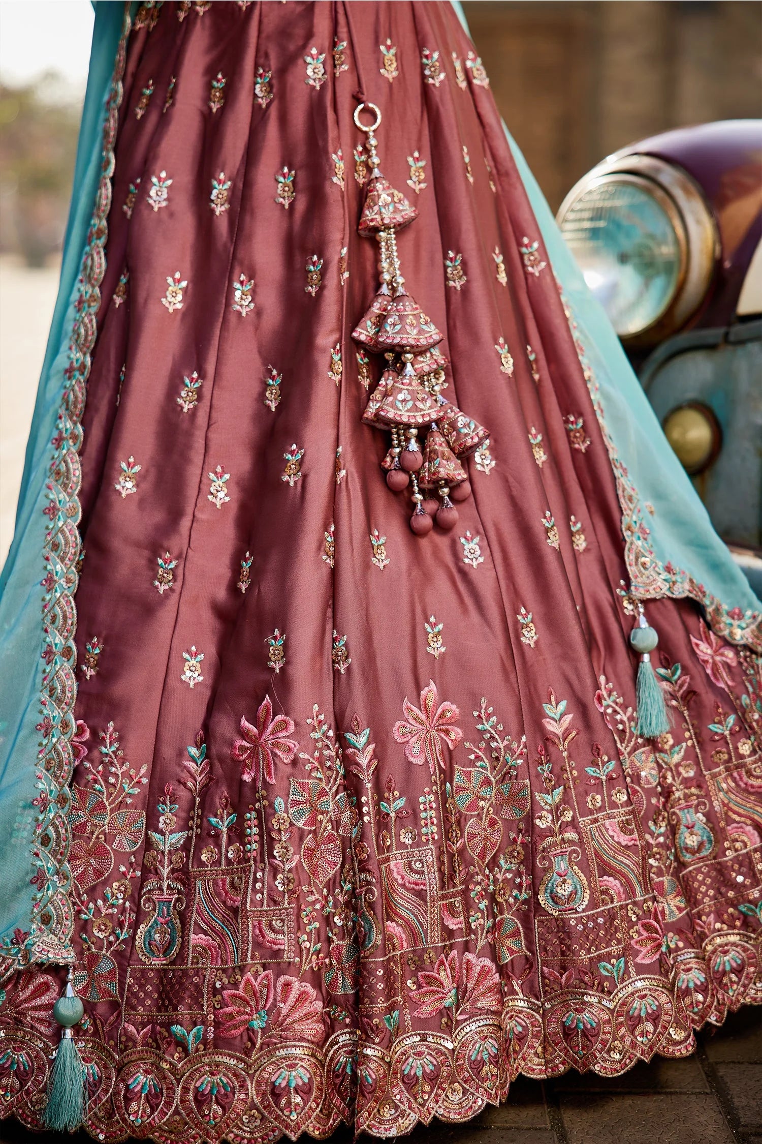 Rose Pink Georgette Lehenga with Sequins Embroidery