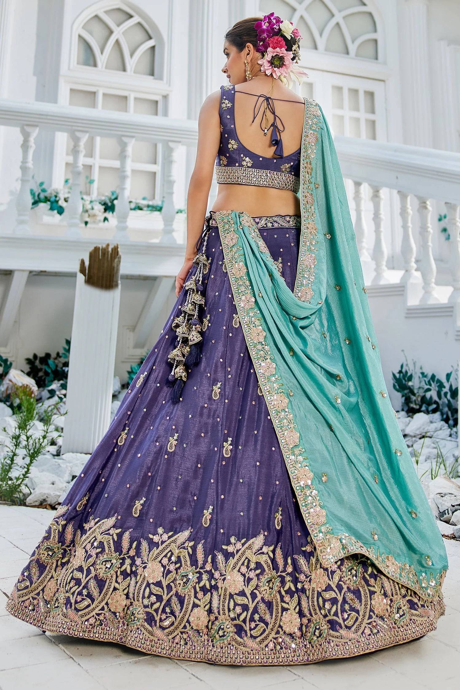 Purple Chiffon Lehenga with Sequins Embroidery