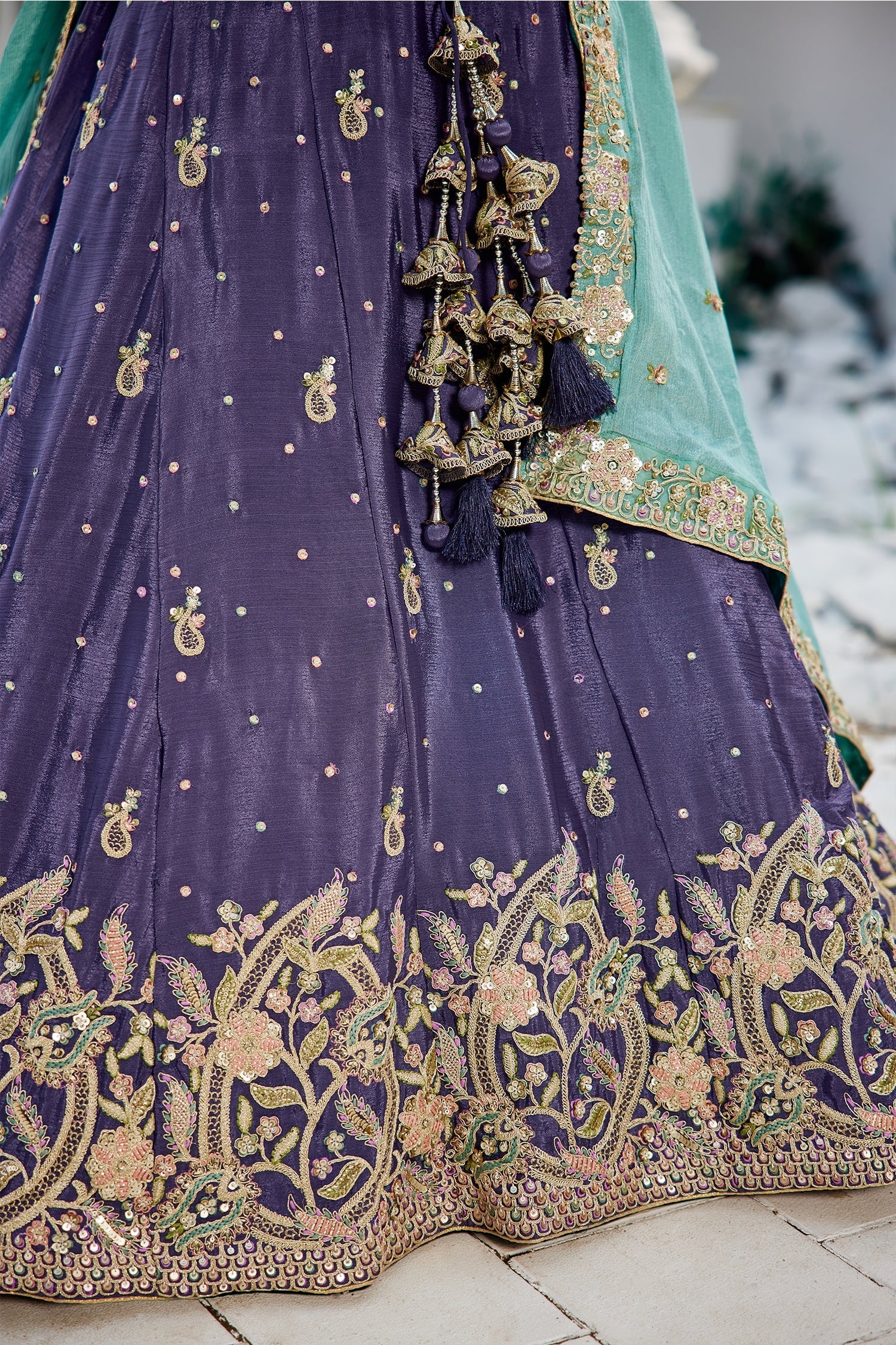 Purple Chiffon Lehenga with Sequins Embroidery