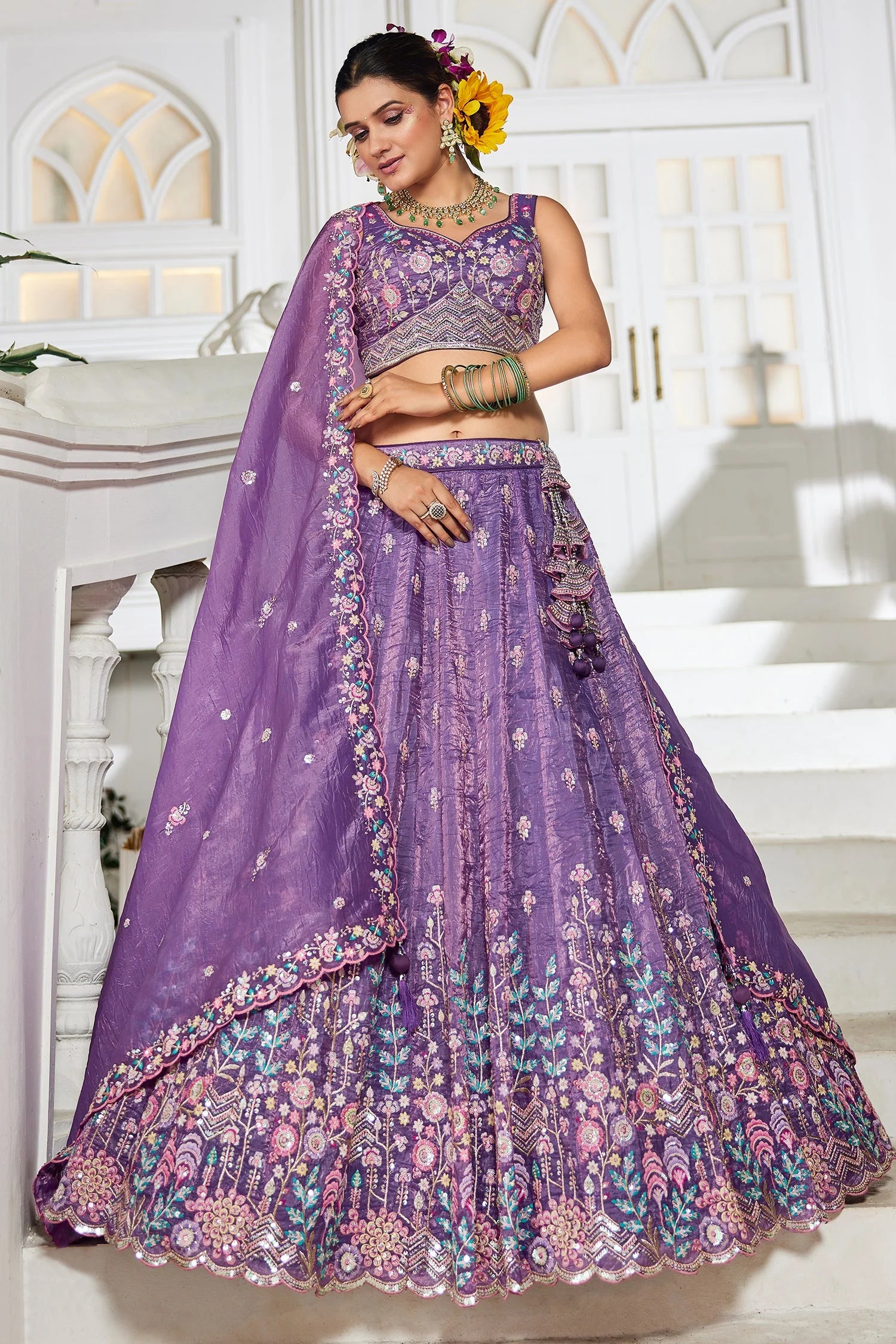 Purple Tissue Lehenga with Sequins Embroidery