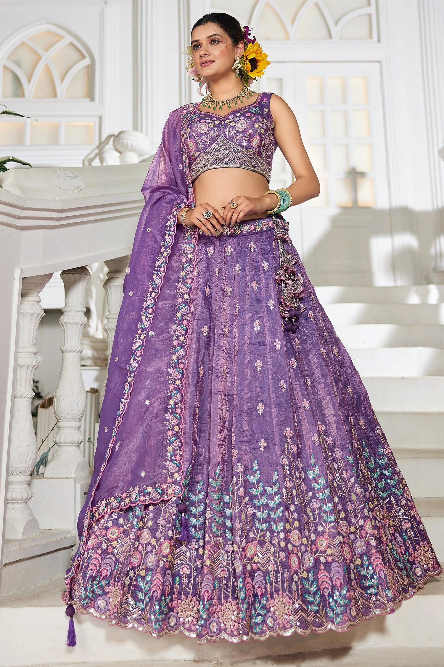 Purple Tissue Lehenga with Sequins Embroidery