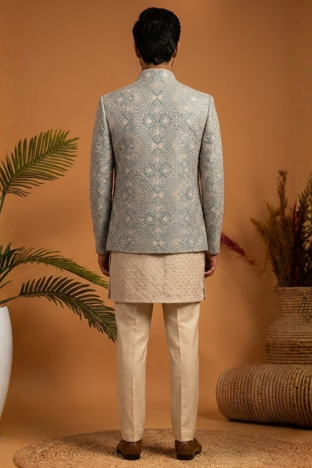 Sea Green Georgette Indo Western with Embroidery and Sequins Work