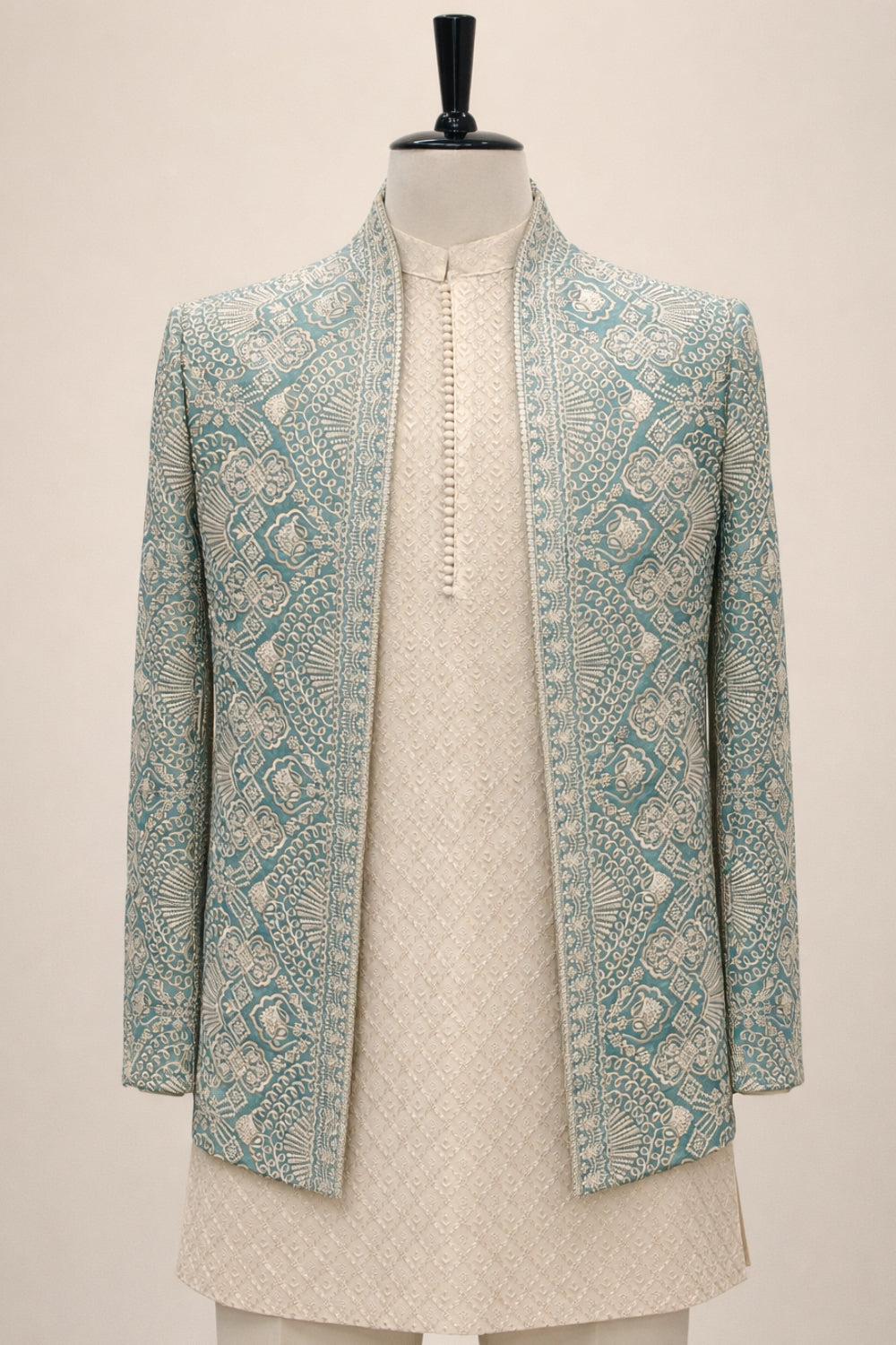 Sea Green Georgette Indo Western with Embroidery and Sequins Work