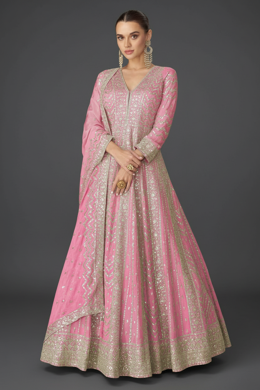 CHINON ANARKALI SUIT WITH EMBROIDERY AND SEQUINS WORK