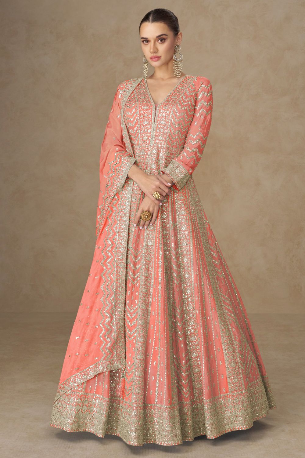 CHINON ANARKALI SUIT WITH EMBROIDERY AND SEQUINS WORK