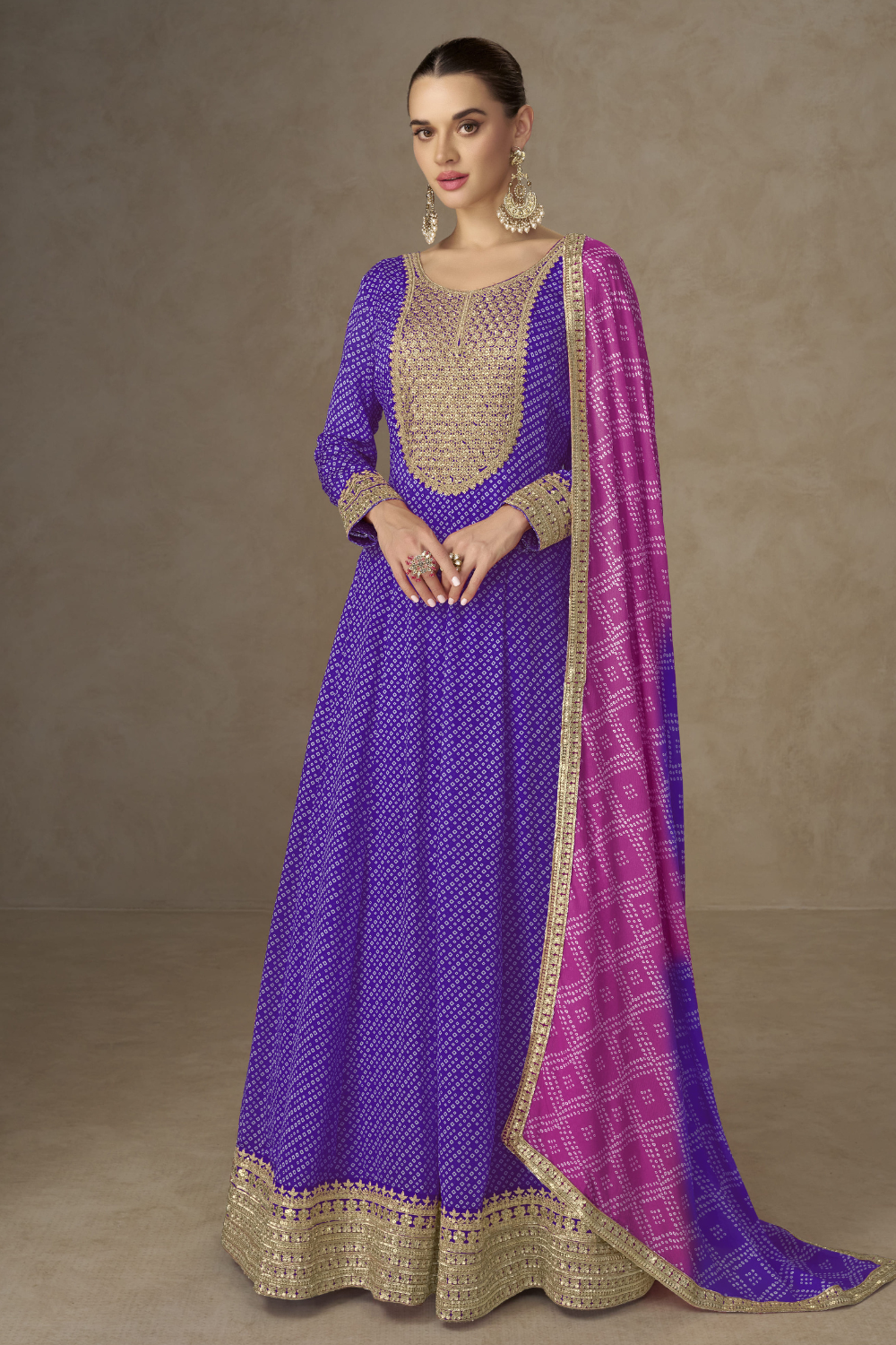 CHINON ANARKALI SUIT WITH EMBROIDERY AND SEQUINS
