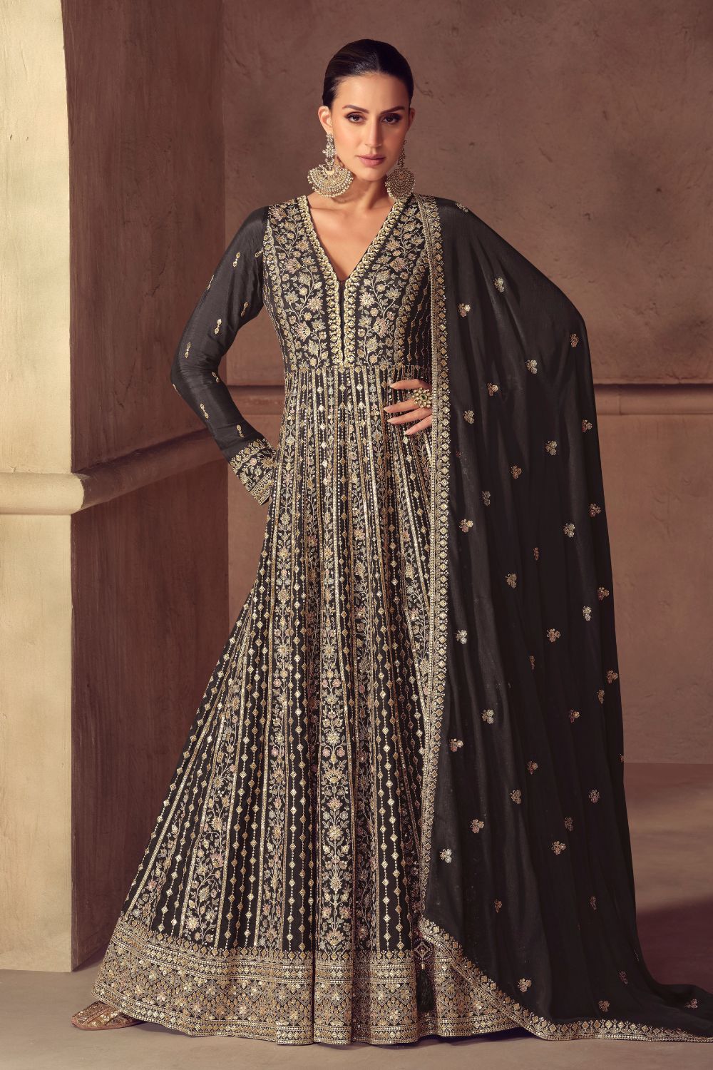 CHINON ANARKALI SUIT WITH EMBROIDERY WORK