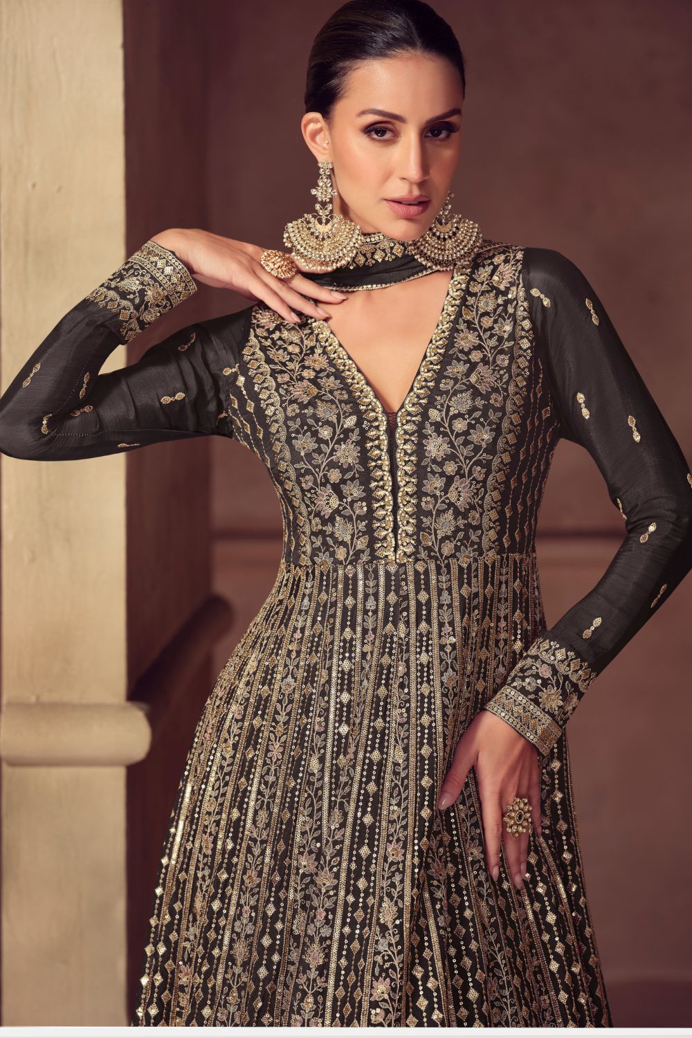 CHINON ANARKALI SUIT WITH EMBROIDERY WORK