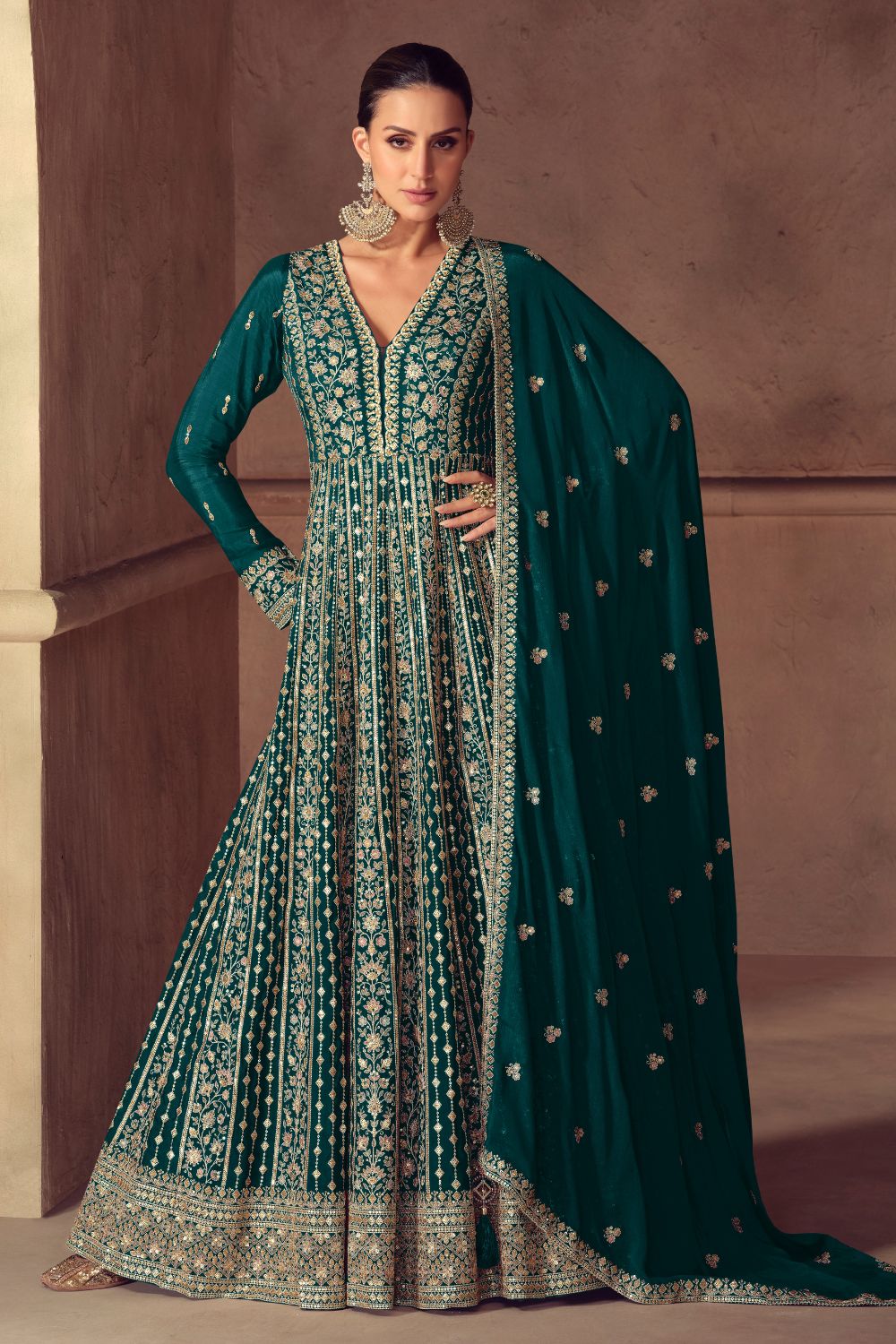CHINON ANARKALI SUIT WITH EMBROIDERY WORK