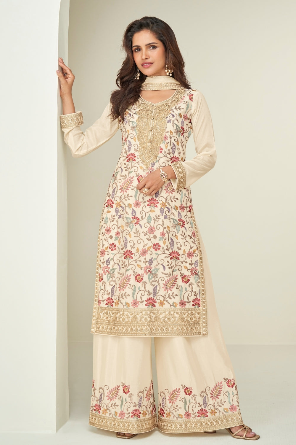 CHINON PALAZZO SUIT WITH EMBROIDERY AND SEQUINS