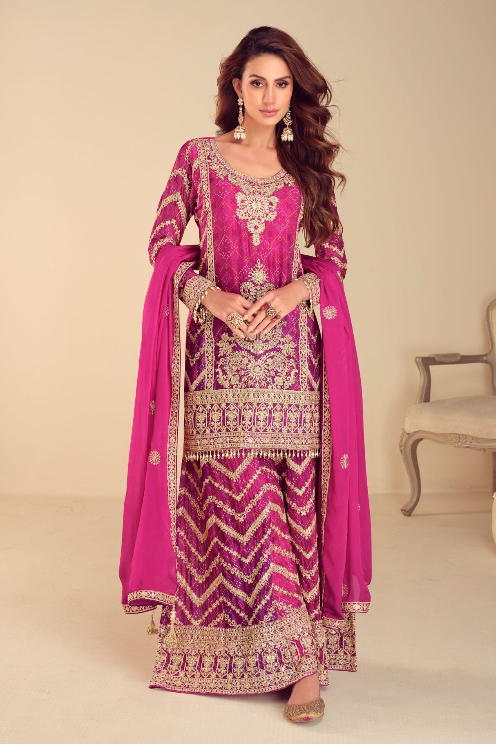 CHINON PALAZZO SUIT WITH EMBROIDERY AND SEQUINS