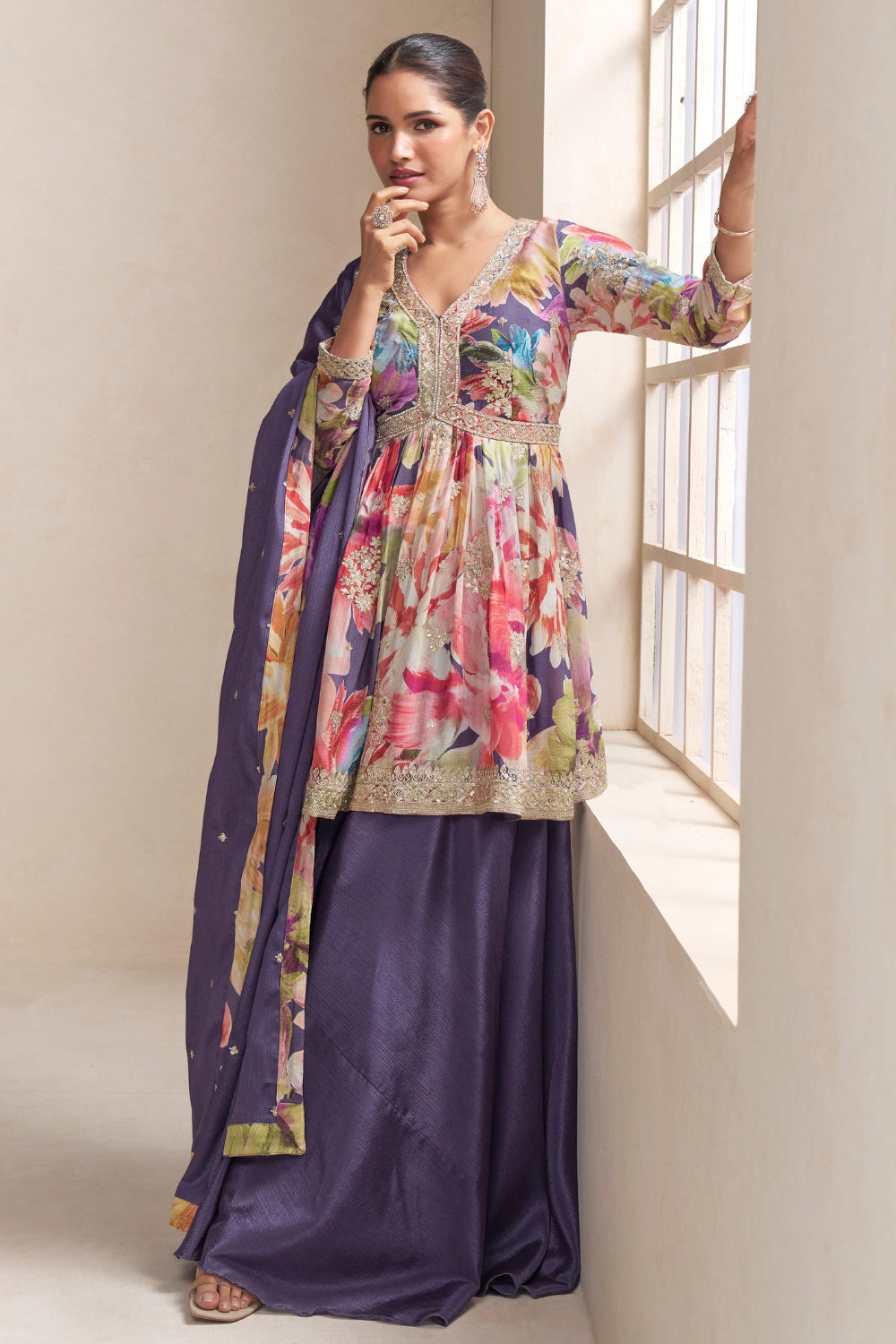 CHINON PALAZZO SUIT WITH EMBROIDERY AND SEQUINS