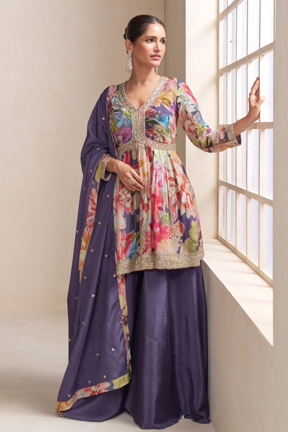 CHINON PALAZZO SUIT WITH EMBROIDERY AND SEQUINS