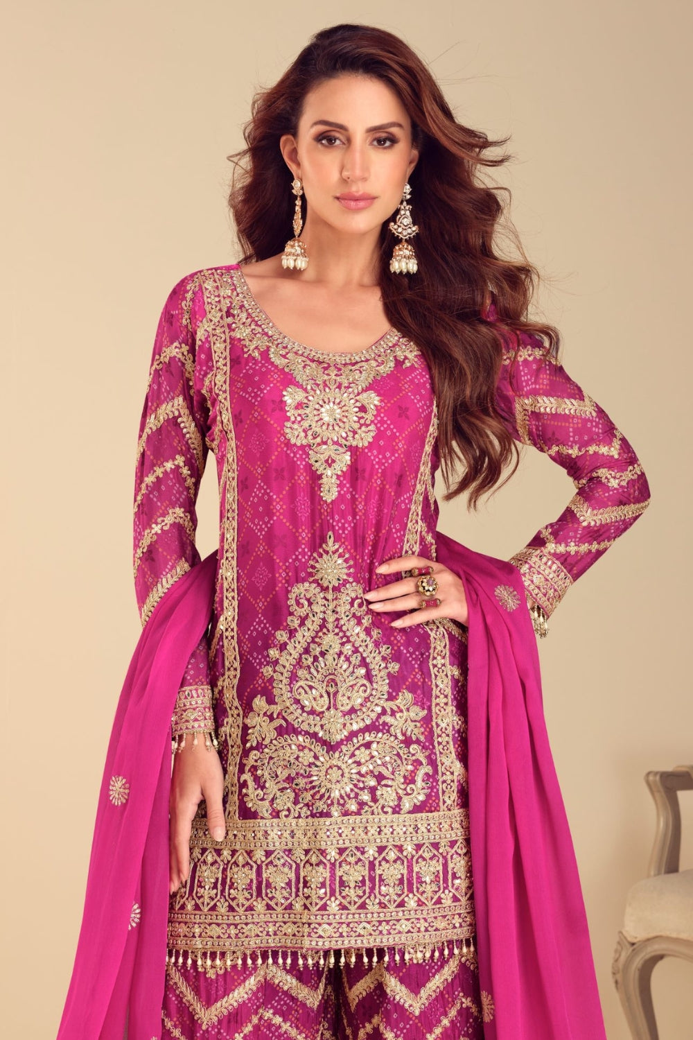 CHINON PALAZZO SUIT WITH EMBROIDERY AND SEQUINS