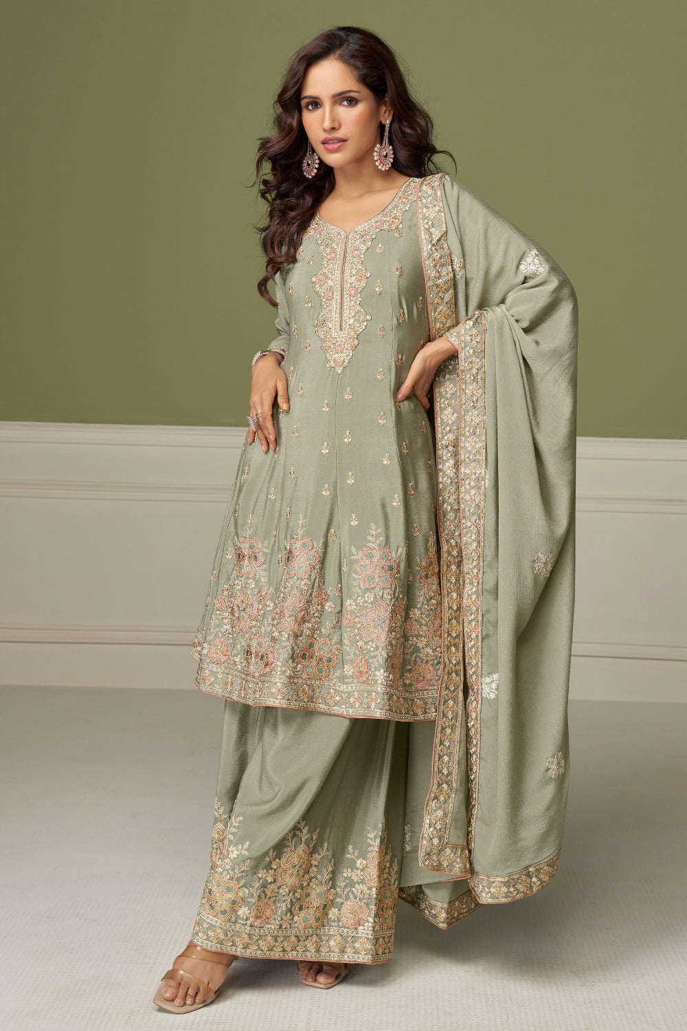 CHINON PALAZZO SUIT WITH EMBROIDERY AND SEQUINS