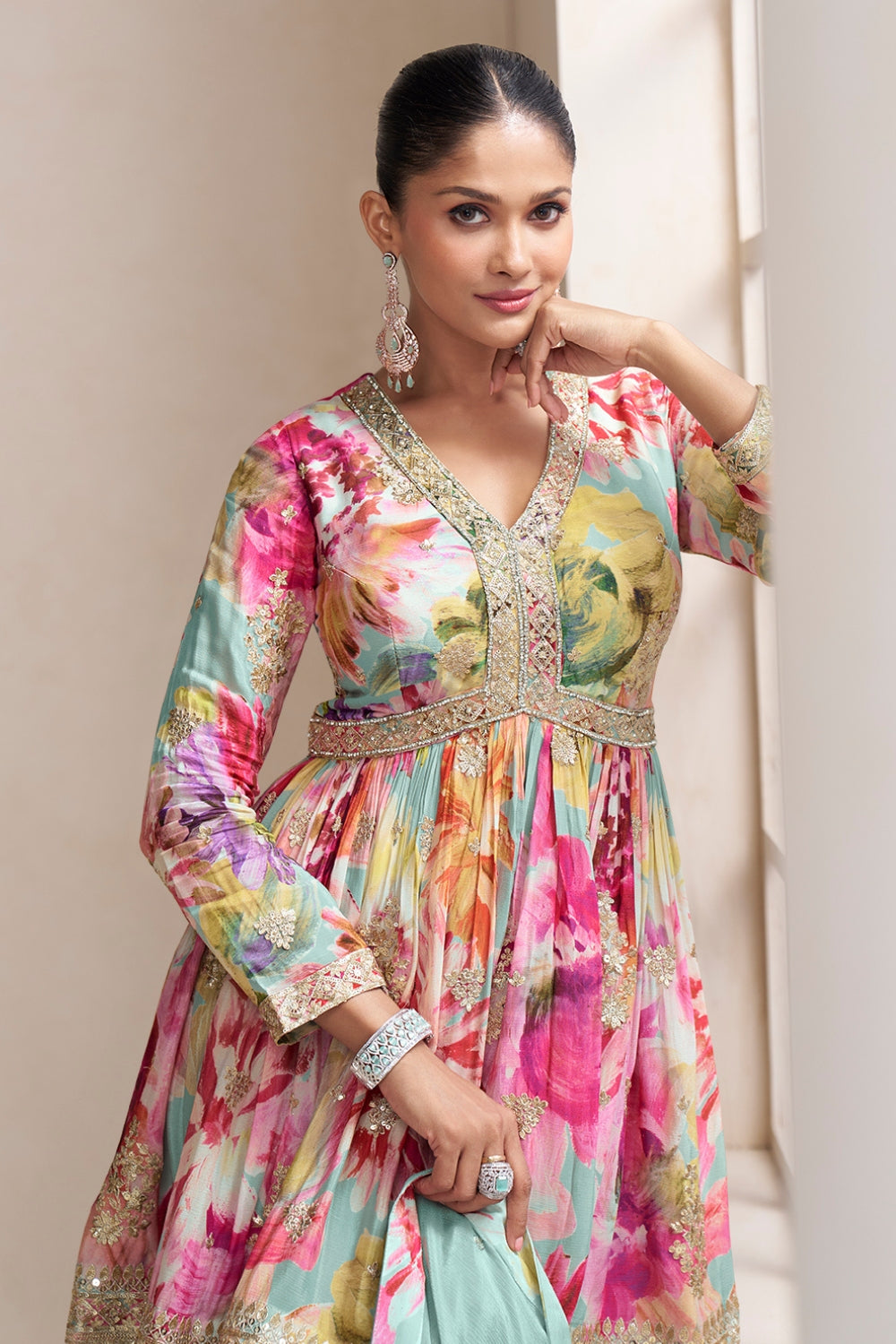 CHINON PALAZZO SUIT WITH EMBROIDERY AND SEQUINS