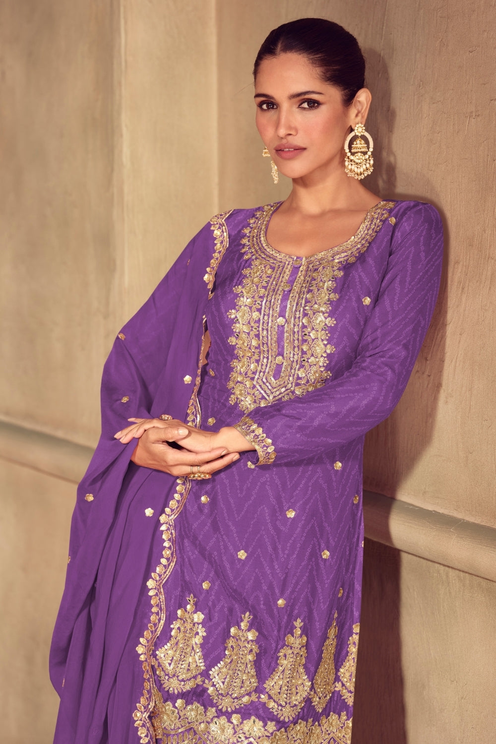 CHINON PALAZZO SUIT WITH RESHAM EMBROIDERY AND SEQUINS
