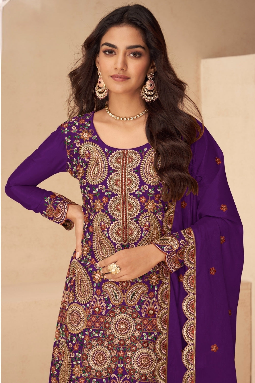CHINON PALAZZO SUIT WITH RESHAM EMBROIDERY AND SEQUINS