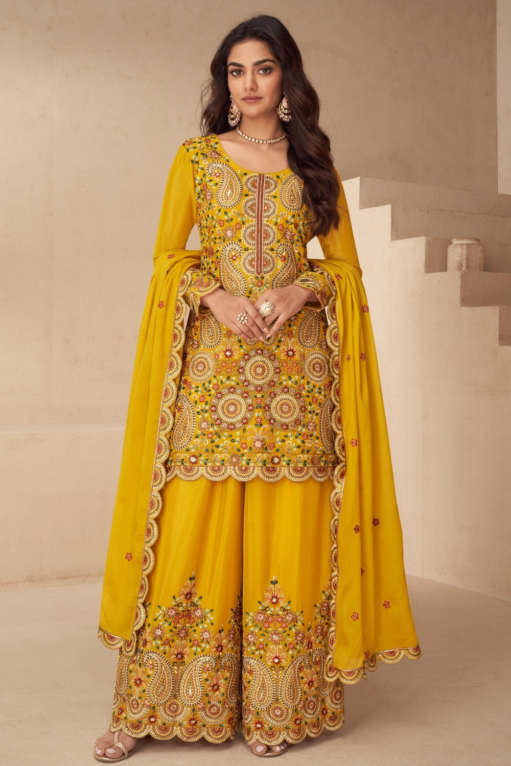 CHINON PALAZZO SUIT WITH RESHAM EMBROIDERY AND SEQUINS