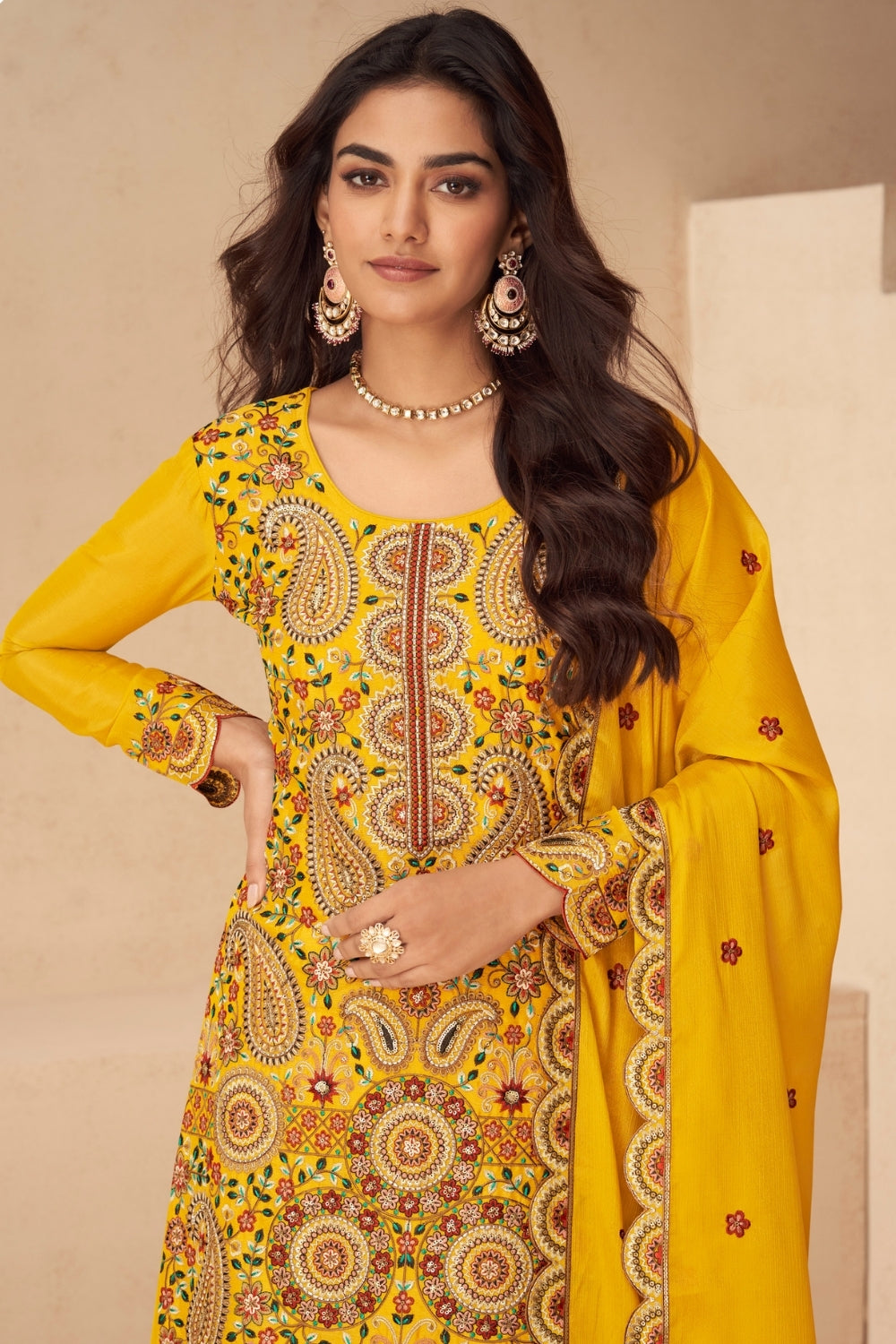 CHINON PALAZZO SUIT WITH RESHAM EMBROIDERY AND SEQUINS