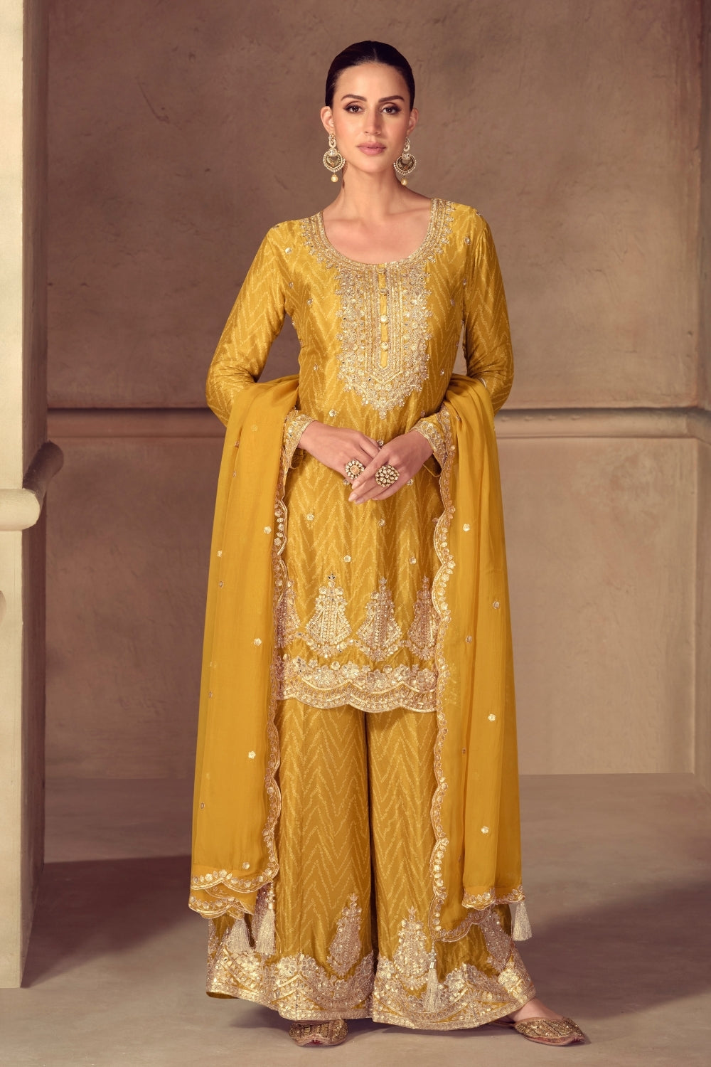 CHINON PALAZZO SUIT WITH RESHAM EMBROIDERY AND SEQUINS