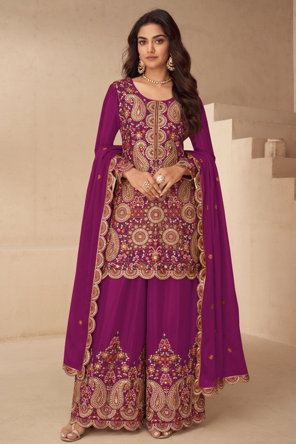 CHINON PALAZZO SUIT WITH RESHAM EMBROIDERY AND SEQUINS