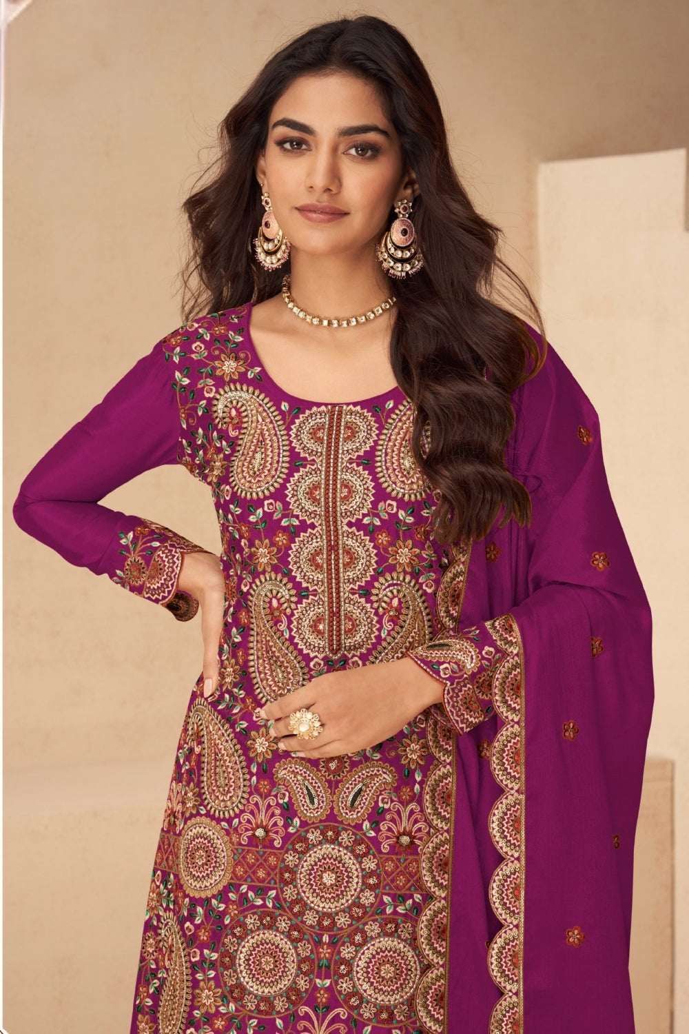 CHINON PALAZZO SUIT WITH RESHAM EMBROIDERY AND SEQUINS