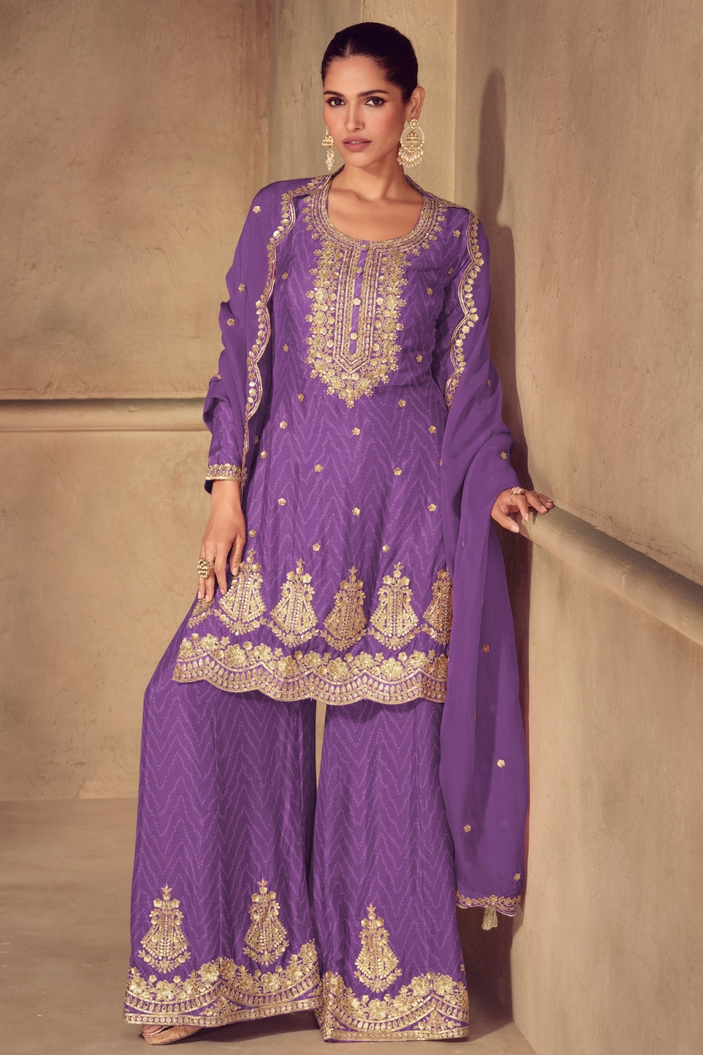 CHINON PALAZZO SUIT WITH RESHAM EMBROIDERY AND SEQUINS