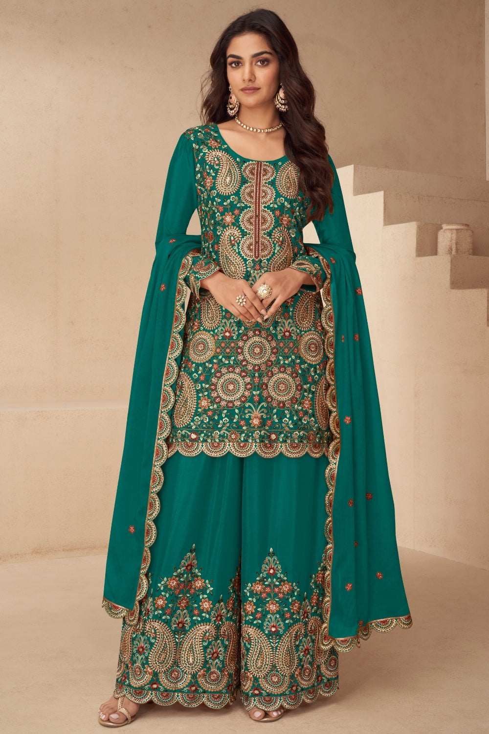 CHINON PALAZZO SUIT WITH RESHAM EMBROIDERY AND SEQUINS