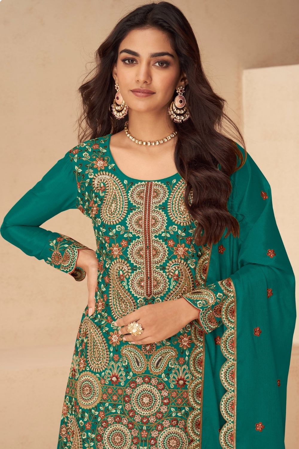 CHINON PALAZZO SUIT WITH RESHAM EMBROIDERY AND SEQUINS