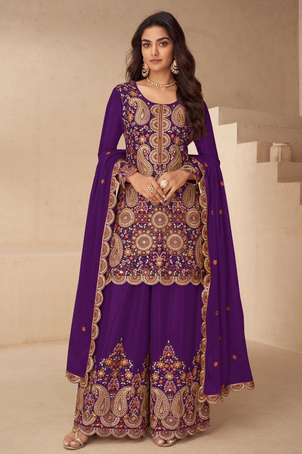CHINON PALAZZO SUIT WITH RESHAM EMBROIDERY AND SEQUINS